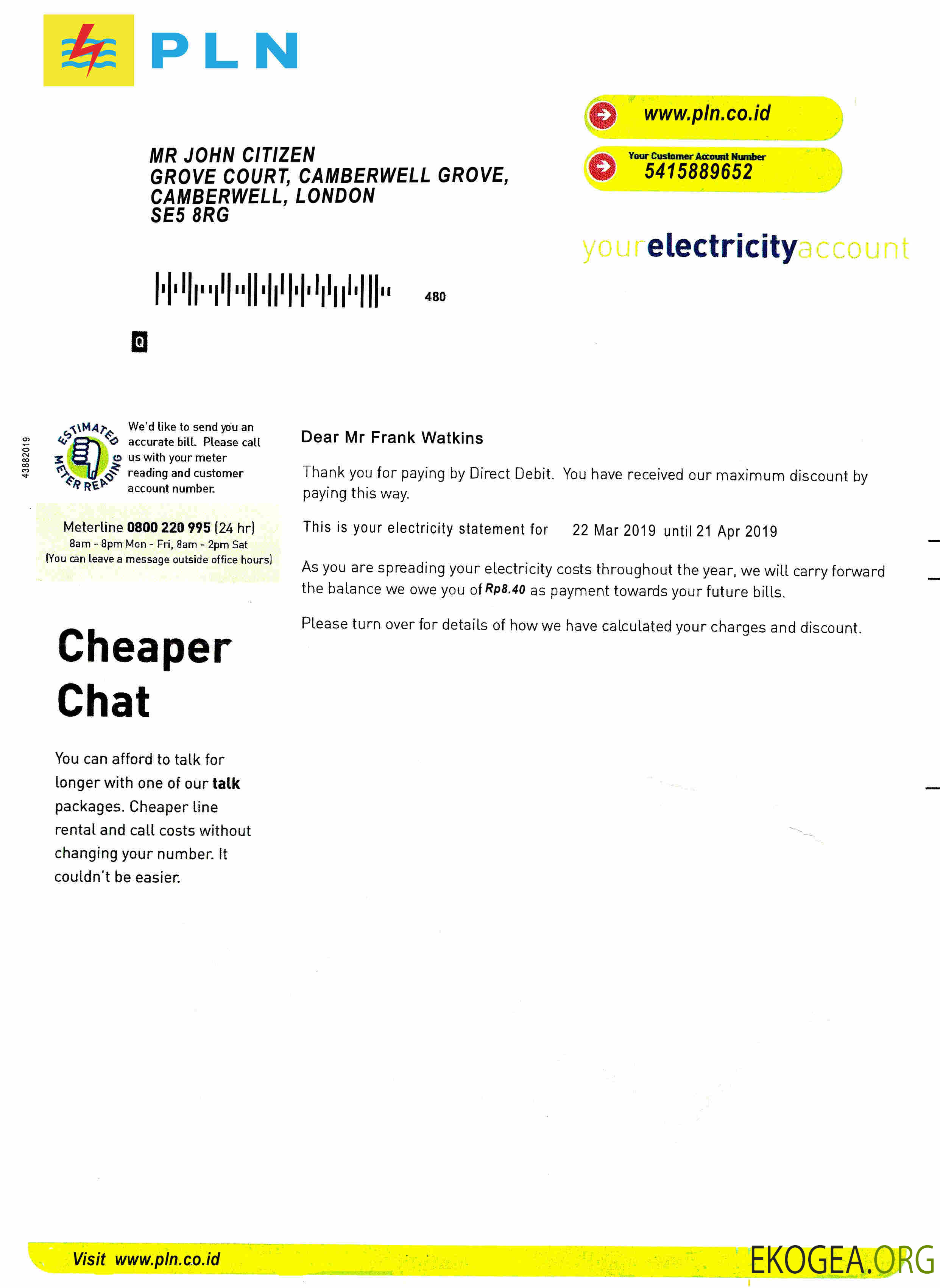 Indonesia PLN electricity utility bill template, fully editable in PSD format